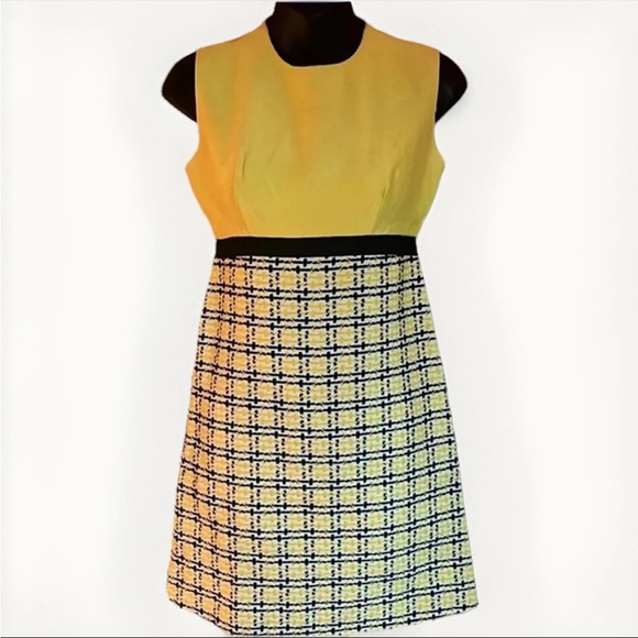 Vintage sheath Dress and Jacket yellow black white plaid tweed measures XS - Picture 6 of 11
